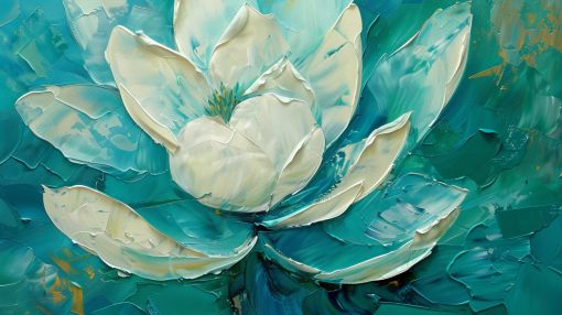Teal Lotus in Impasto Bloom