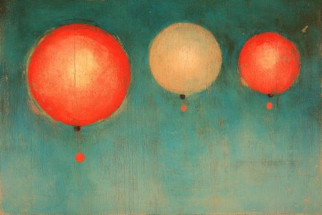 Crimson Lanterns on Teal Horizon