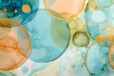 Golden Circles in Aqua Bloom