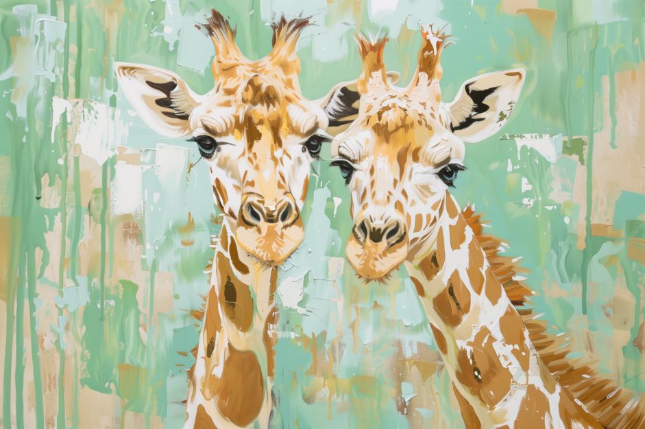 Twin Giraffes in Mint Green Light