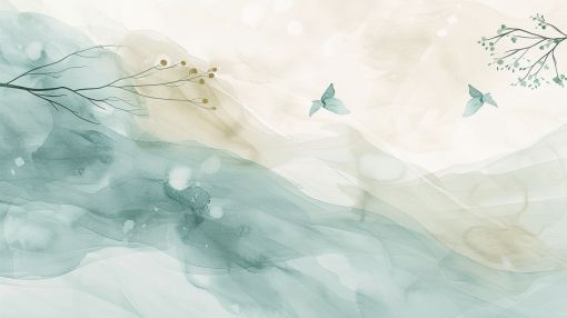 Butterflies Over Tranquil Watercolor Waves