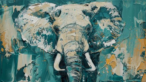 Majestic Elephant in Teal and Gold