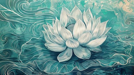 Lotus Bloom in Teal Waters