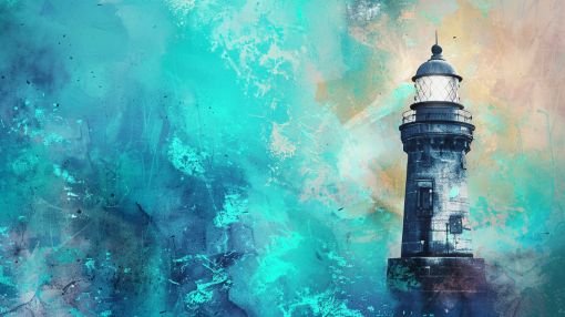 Lighthouse Rising Through Turquoise Mist