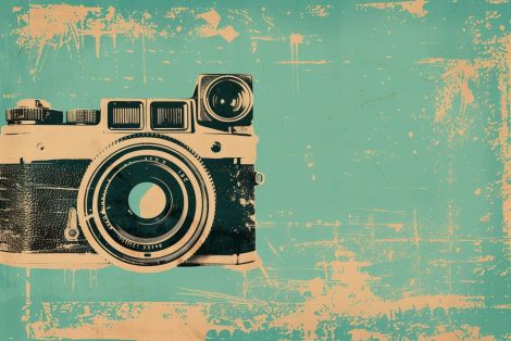 Vintage Camera on Retro Turquoise