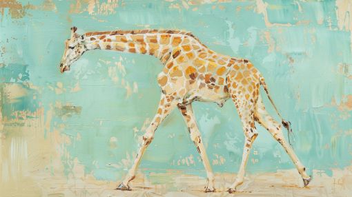Graceful Giraffe on Turquoise Canvas