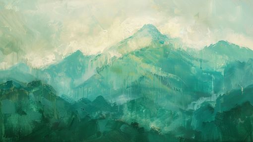 Misty Green Mountains in Morning Light