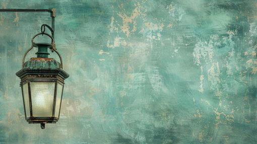 Vintage Lantern on Weathered Teal Wall