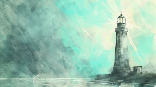 Lighthouse Standing in Misty Turquoise Haze