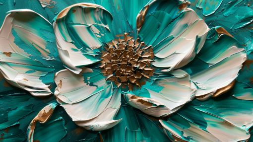 Teal Bloom with Golden Heart