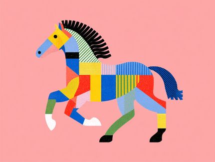 Galloping Horse in Geometric Color Blocks