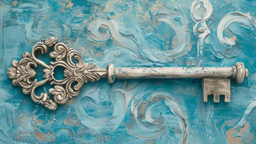 Ornate Silver Key on Turquoise