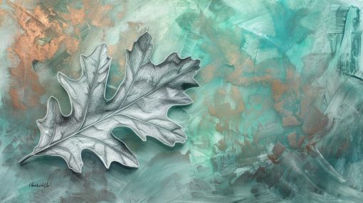 Silver Oak Leaf on Patina