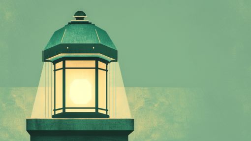 Vintage Green Lantern Glowing at Dusk