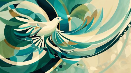 Dove in Teal Abstract Swirls