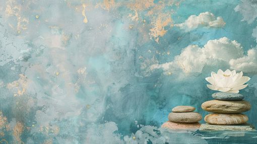 Zen Stones Beneath Golden Turquoise Skies