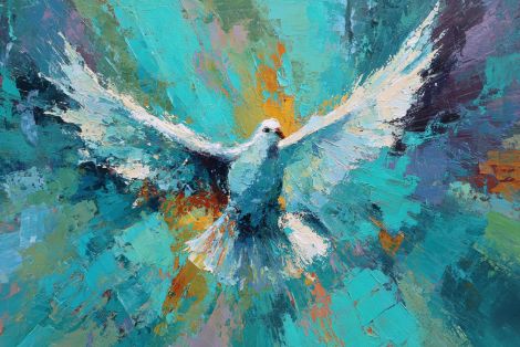 White Dove Soaring in Turquoise Light