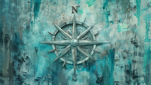 Nautical Compass on Weathered Teal