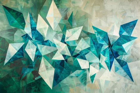 Crystalline Fragments in Teal and White