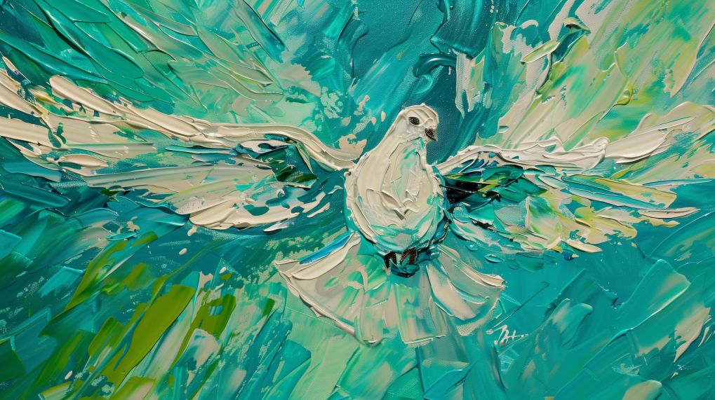White Dove in Turquoise Flight