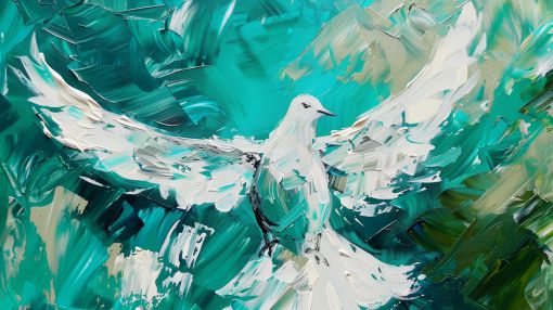 White Dove Soaring Through Turquoise Skies