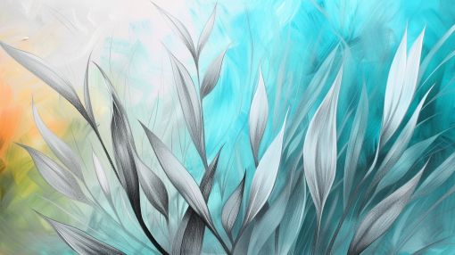 Silver Leaves in Turquoise Mist