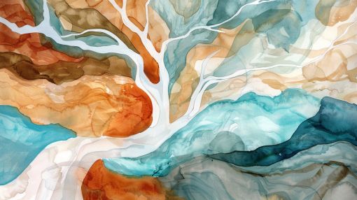 Branching Rivers Through Sunlit Terrain