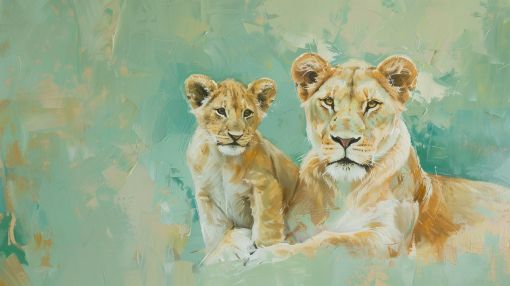 Lioness and Cub Gentle Repose