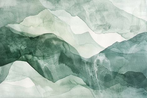 Misty Green Mountain Watercolor Layers