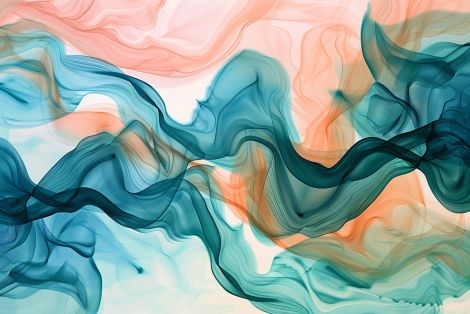 Flowing Teal and Coral Silk Waves