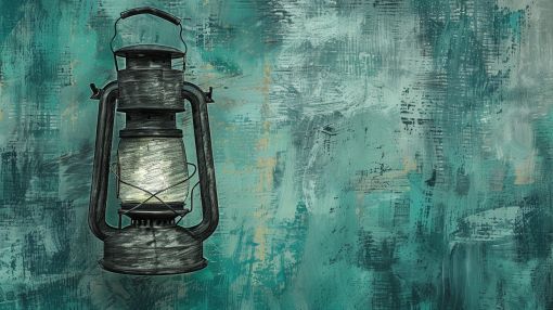 Vintage Lantern on Teal Textured Wall