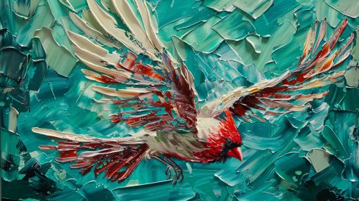 Cardinal in Flight Impasto Study