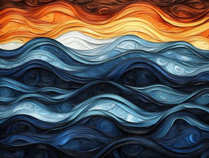 Rolling Waves at Fiery Sunset