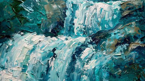 Cascading Waters in Teal and White