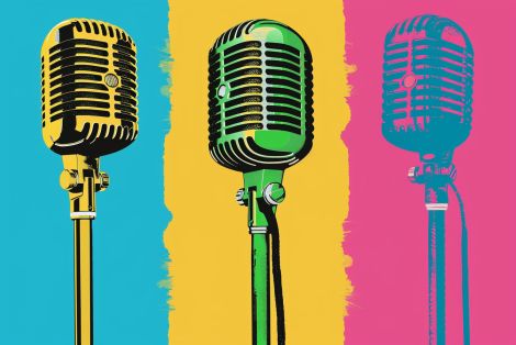 Retro Microphones in Bold Color Trio