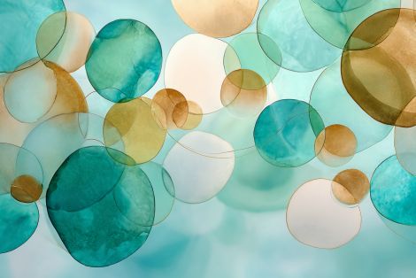 Floating Teal and Gold Orbs