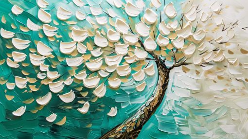 White Blossoms on Turquoise Winds