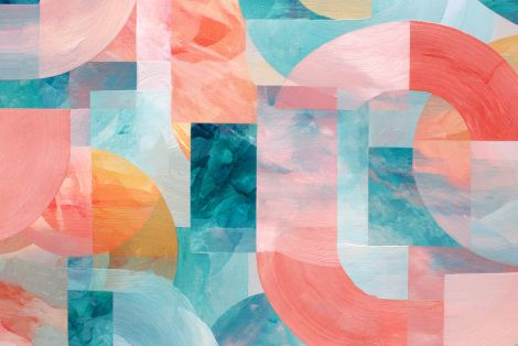 Coral Teal Geometric Circles in Harmony
