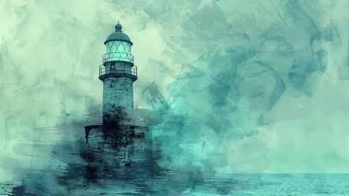 Lighthouse Emerging Through Teal Mist