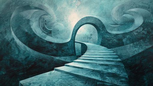 Ascending Stairway Through Surreal Archways