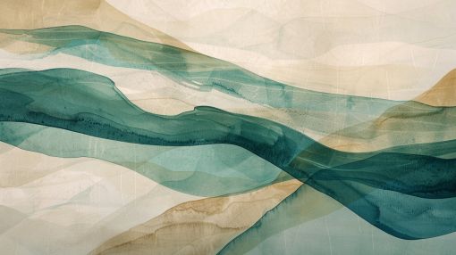 Flowing Teal Waves Through Golden Sands