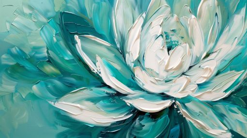 Turquoise Lotus in Thick Impasto