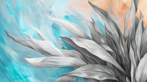 Silver Leaves on Turquoise Canvas