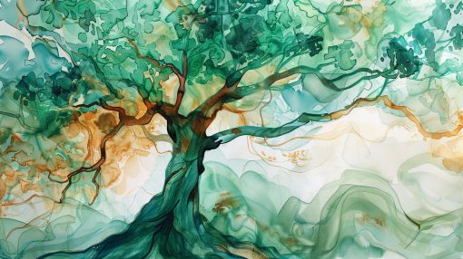 Ancient Tree in Emerald Watercolor