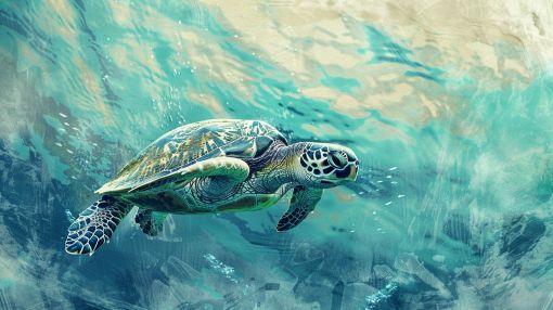 Sea Turtle Gliding Through Turquoise Waters