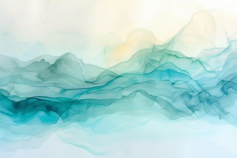 Ethereal Teal Watercolor Mountain Waves