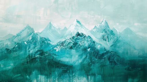 Teal Mountains Rising Through Mist
