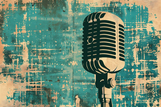 Vintage Microphone on Teal Grunge