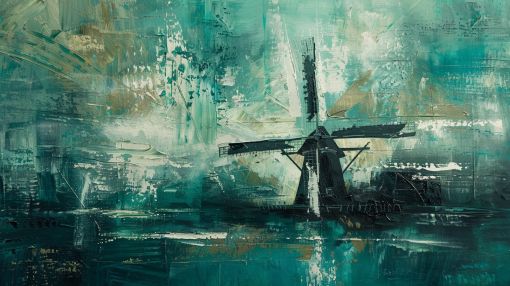 Windmill Rising Through Teal Mist