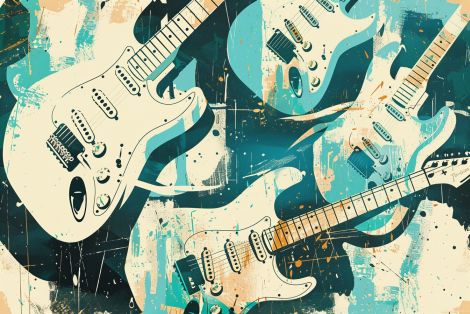 Electric Blue Stratocaster Pop Collage